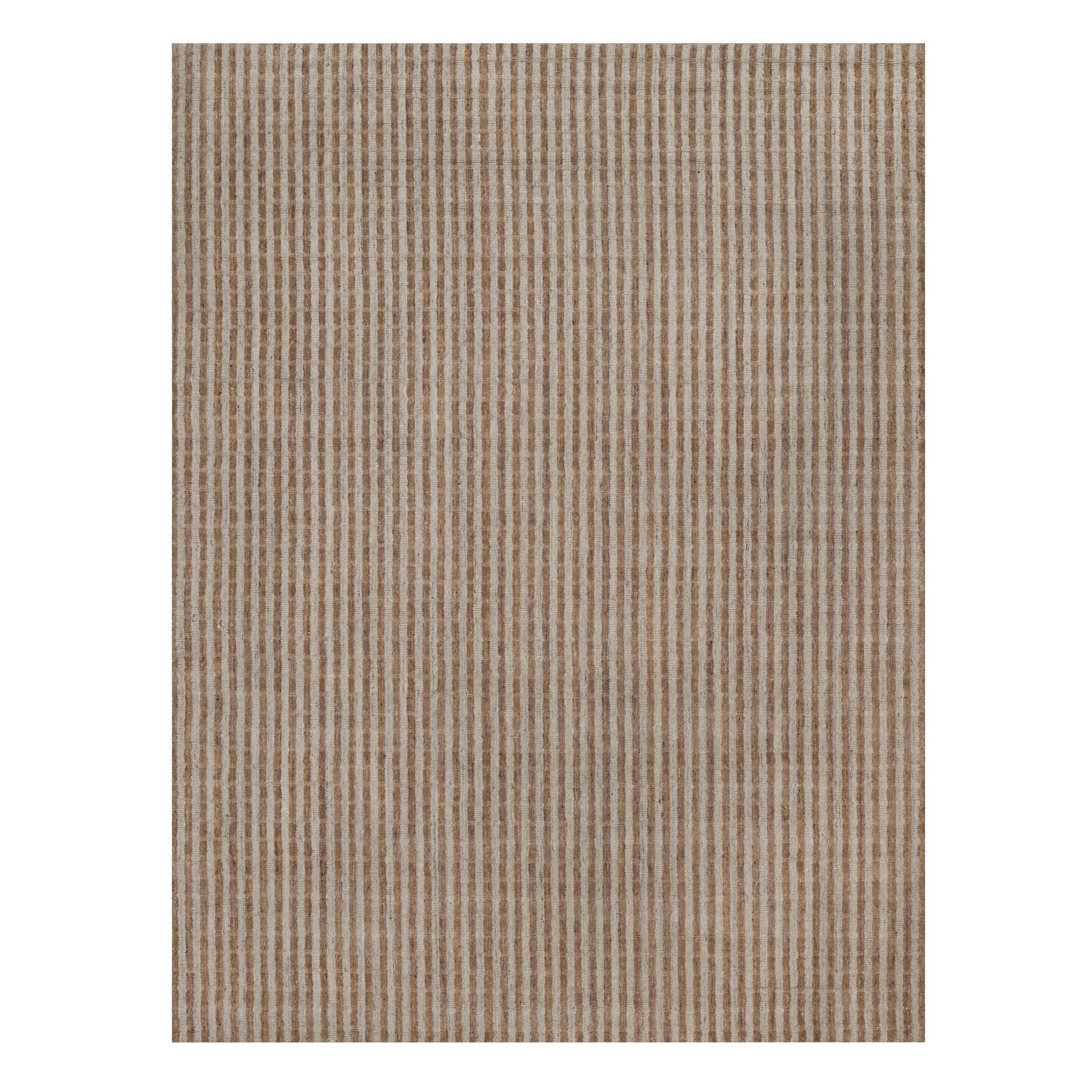 Tan and Chocolate Brown, Vertical Stripes Design with Salt and Pepper Effect, Hand Loomed, Undyed Natural Wool, Oriental Rug